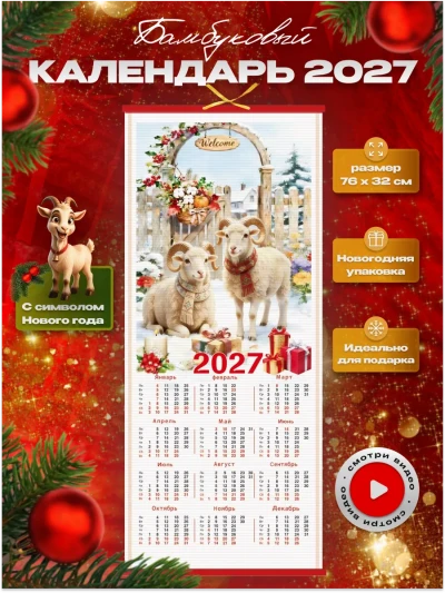 Бамбуковый (Жалюзи) Настенный Календарь 2027 Год "Символ Года - . Размер 32х75 См